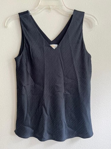 Talbots Petites Black V Neck Sleeveless Fully Lined Textured Silk Blouse 10P