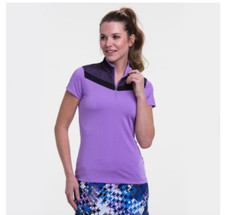 EP Pro NY Cap Sleeve Mesh Overlay Contrast Trim Zip Mock Women's Golf Polo