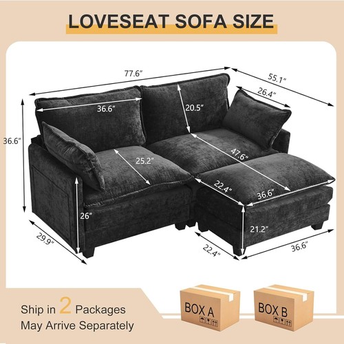 Chenille Sectional Sofa L Shaped Comfy Cloud Sofa Chouch with Removable Ottoman  - Picture 22 of 50