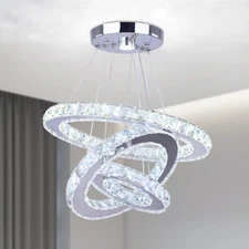 Modern Crystal Chandeliers 3 Rings round LED Chandelier Fixtures DIY Pendant Lig