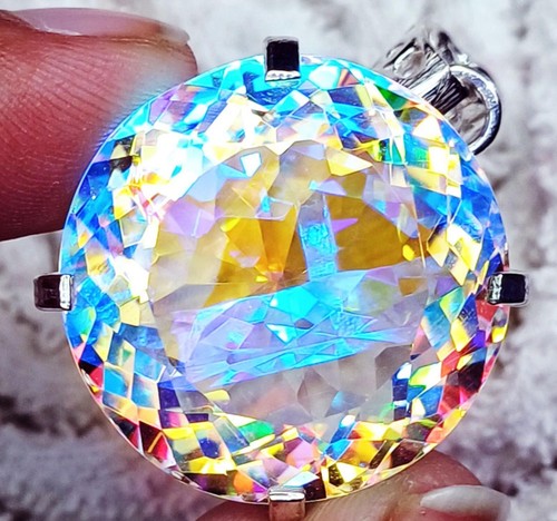 Mystic Quartz GS Solid Loose Gems 70.05 Ct Certified Silver Pendant With Chain - Picture 6 of 9