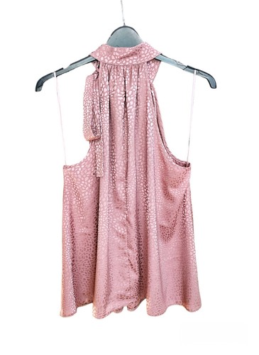 New Look Pink Silky Damask Tie-Up Top Size 12 Summer Sleeveless Blouse Preloved - Picture 2 of 4