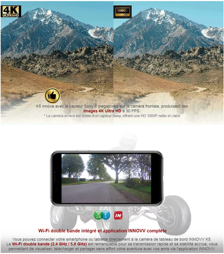 INNOVV K5 Action Cam 4K Wasserdichte Kamera für Motorrad Vorne Hinten 120° Parkmodus - Bild 7 von 14