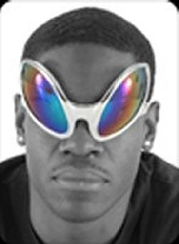 Gafas de sol disfraz alienígena encuentro cercano plateadas OVNI espejadas arco iris insecto Foto 2 de 3