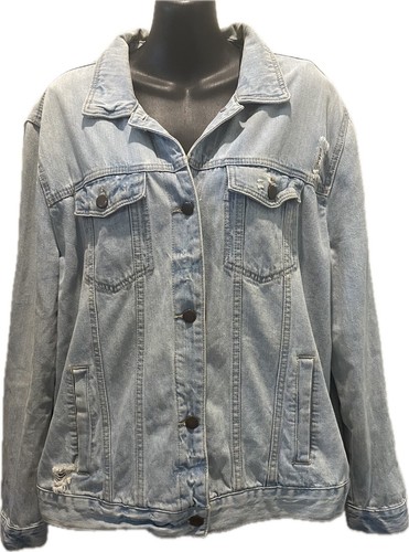 Dotti Size M / L Denim Jacket Blue Distressed Bomber Pockets Cotton - Picture 2 of 12