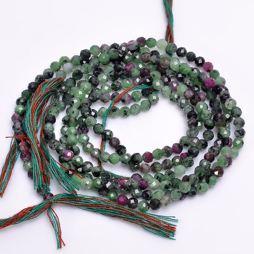 100% Natural Ruby Zoisite Gemstone Round Faceted Beads 3X3 mm Strand 13" GB-246 - Picture 1 of 2