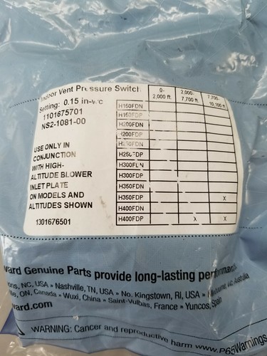 Hayward Indoor Vent Pressure Switch NS2-1081-00 Setting 0.15 in-wc 1101675701 - Picture 3 of 3