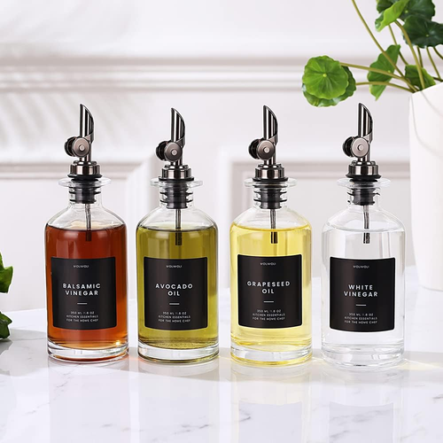 Oil and Vinegar Dispenser with Metal Pour Spout, Weighted Pourer, Glass Bottle D - Picture 7 of 12