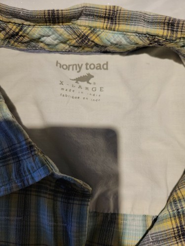 Horny Toad Mens XLarge Green Yellow White Plaid Organic Cotton Button Up - Picture 4 of 6