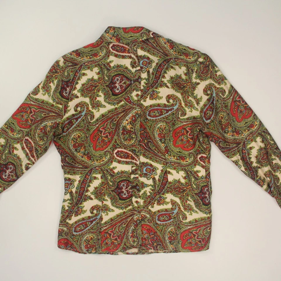 Camisa feminina Talbots 100% seda com botões tamanho 12 paisley colorida manga longa - Imagem 2 de 4