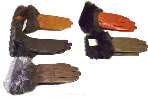 Woman's Fur trim Leather Gloves Leather gloves. Size S, M, L, XL. Dress Gloves - Picture 4 of 68