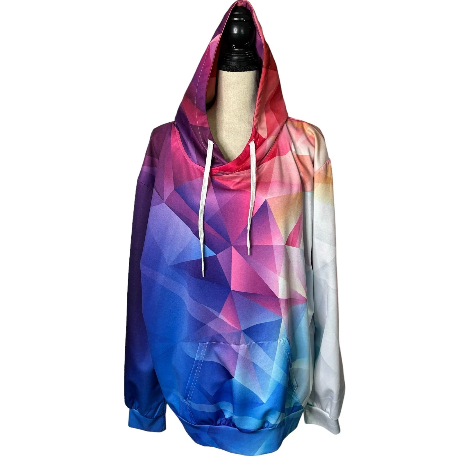 Ombre Geometric Hoodie Womens XXL Color Block Long Sleeves Pullover Pocket