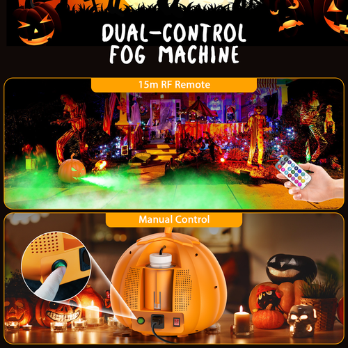 6 LEDs Pumpkin Fog Machine 1000W Smoke Fog Machine Stage Effect with RGB Lights - Picture 5 of 9
