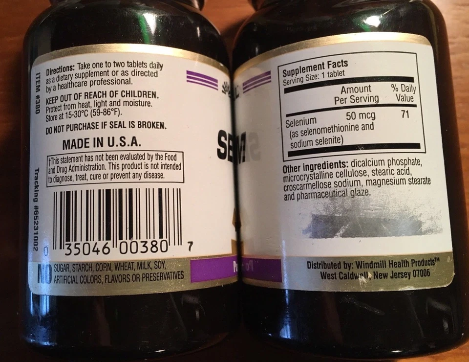 2 Botellas Molino de Viento Selenio Natural 50 mcg 100 Comprimidos cada uno Ambos Caduca 01/18 Foto 2 de 3