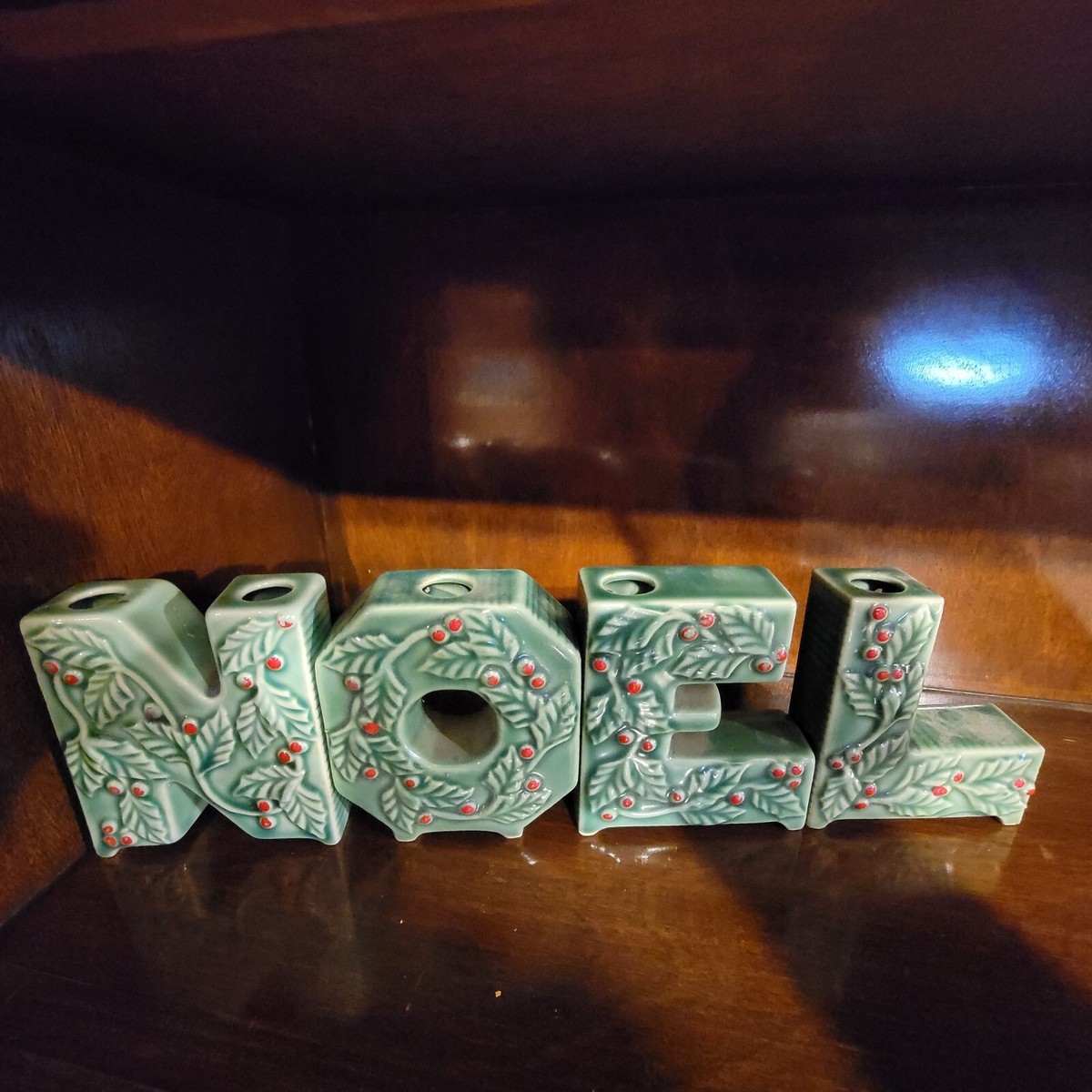 Vintage Lipper Mann Noel Candle Holder Holly Green Berry