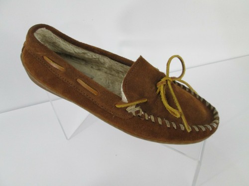 Minnetonka Brown Suede Moccasin Slipper Womens Sz 8 Rubber Sole Shoe 3502 - Picture 2 of 8