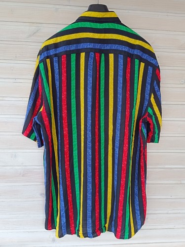 Alba Moda Men XXL Vintage Short Sleeve Shirt Multicolor Striped - Picture 4 of 9