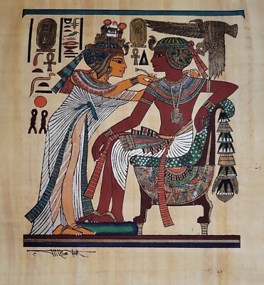 Egyptian Art On Papyrus Paper~Hand Painted w/Brilliant Colors~Measures 10''× 12''
