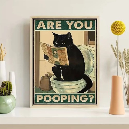 Whimsical Black Cat Canvas Poster 20x30cm Bathroom Decor Unframed Wall Art Paint - Picture 7 of 11