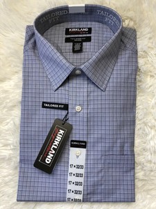 Kirkland-Signature-Tailored-Fit-Dress-Shirt-17-x-32-33-Blue-Grid