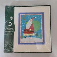 Greenbrier Vintage Christmas Cards Sealed Box Santa Christmas Tree Sleigh 15