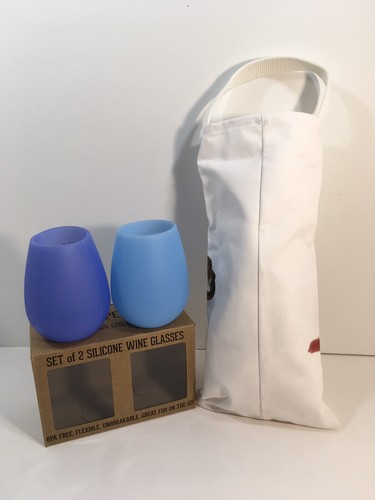 Juego de regalo Wine People 2 copas de vino de silicona 1 bolso de vino barco coche cámper viaje - Imagen 2 de 2