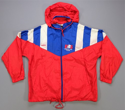 Rare Vintage ADIDAS Team USA World Cup Team Spell Out Color Block Jacket 90s 2XL