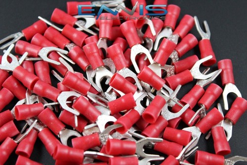 18-22 GAUGE VINYL SPADE #10 CONNECTOR 25 PK RED CRIMP TERMINAL AWG GA CAR SUV - Picture 3 of 4