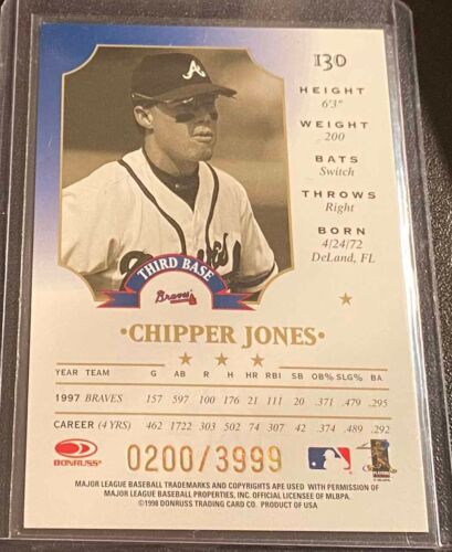 1998 Leaf Fractal Foundations #130 Chipper Jones - 200/3999 ~ Atlanta Braves! - Bild 2 von 2