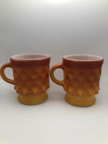 Set of 2 Anchor Hocking Fire King Kimberly Coffee Cup Mug Orange 8oz Vintage