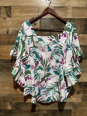 Terra and Sky 4X Peasant Batwing Purple Floral Top