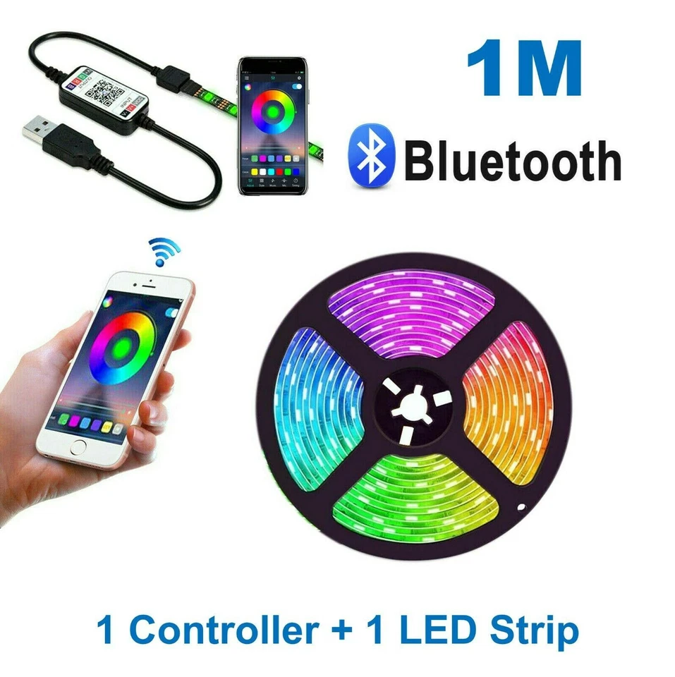 1/2/3/4/5/10M 5V 30Leds/M Bluetooth USB RGB LED Strip Lights TV Backlight