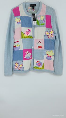 NWT All Points Button-Up Pastel Colors Easter Design Cardigan Ramie Cotton Small - Picture 12 of 24