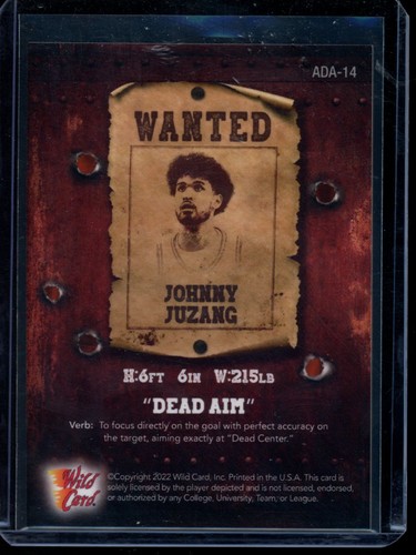 2021-22 Wild Card Alumination #ADA-14 Johnny Juzang Dead Aim Orange #/299 - Picture 2 of 2