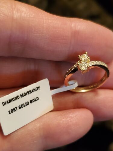 1/3 CT MOISSANITE & 1/5 CT DIAMOND 10K SOLID YELLOW GOLD ENGAGEMENT RING SZ 7 - Picture 2 of 12