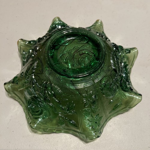 Imperial Glass Open Rose Green Carnival Glass Dish 8 Inch - Picture 5 of 6