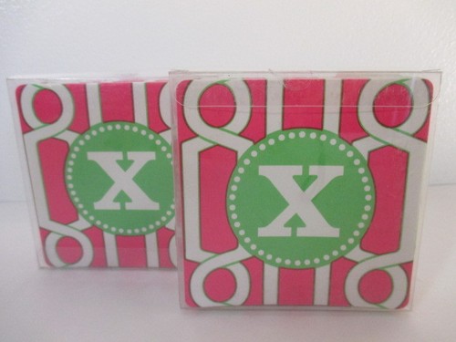 C. Wonder 25 Monogram Coaster Pink Green X NWT $20 Each set of 2 - Picture 2 of 5