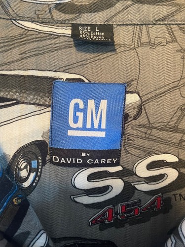Vintage GM by David Carey Camp Shirt Sz L Chevy Classic Cars SS 454 Camaro Nova - Picture 10 of 11