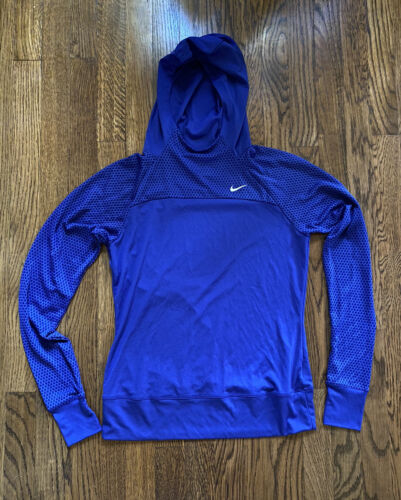 Felpa con cappuccio Nike Dri-Fit donna corsa veloce manica lunga leggera camicia blu media - Foto 1 di 6