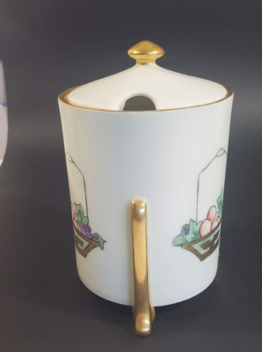 Hand Painted Thomas Bavaria Art Deco Porcelain Jam Pot Fruit Basket Gold c. 1930 - Picture 6 of 15