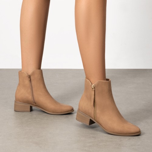 Casual Pointed Toe Ankle Boots for Women with Low Stacked Heel Side Zip Closure - Picture 19 of 24