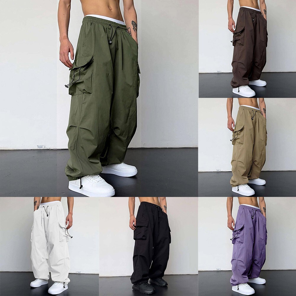 Men’s Parachute Cargo IG WXLWZYWL Men's Parachute Cargo Pants Loose Fit Y2K Pants