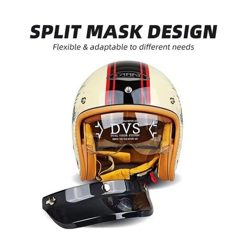 3/4 Open Face Motorcycle Helmet Retro Riding Lightweight Off-road Motor Helmets - Picture 4 of 15