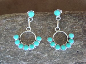 Native-American-Zuni-Sterling-Silver-Turquoise-7-Stone-Post-Earrings