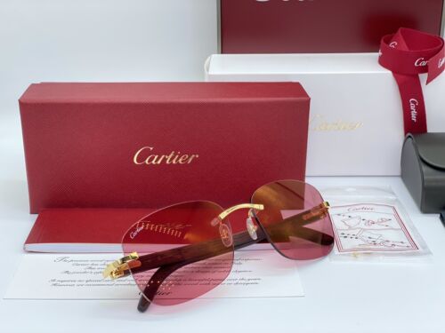Occhiali Cartier Wood Gold CT0052O 100% Authentic Sunglasses Frames Lunettes - Foto 8 di 10