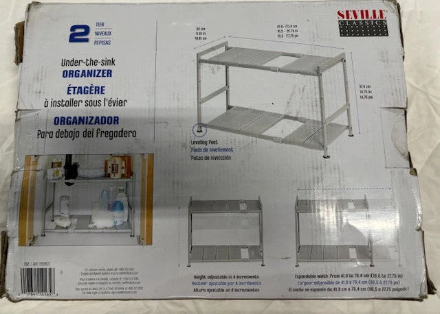 Organizador de cozinha/banho Seville Classics sob a pia níquel ajustável 2 camadas - Imagem 2 de 3