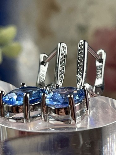 5.6CT AUTHENTIC Heated Tanzanite and White Sapphire Dangle Earrings 925 - Picture 11 of 15