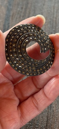 Vintage 925 Sterling Silver Marcasite Pin Brooch 10.8 Grams NOS ~ 1 1/2” ~ C7 - Picture 8 of 12