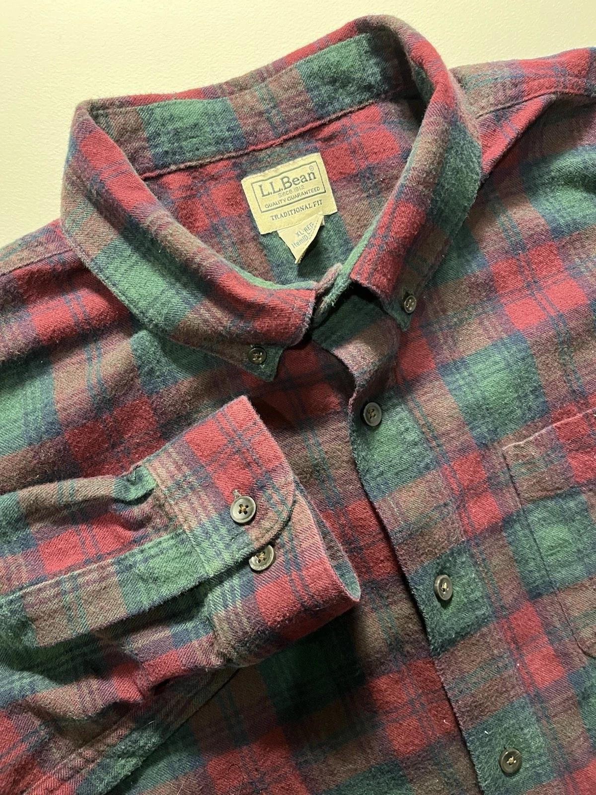 LL Bean Mens XL Shirt Plaid Flannel Red Green Button Down Long Sleeve Trad Fit