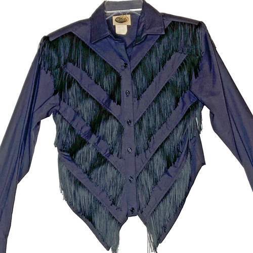 Vintage Western Collection Shirt Womens Medium Black Fringe Cowgirl Rodeo Dance - Picture 2 of 14